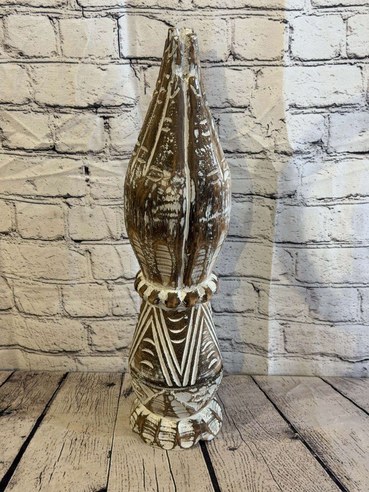 50cm Brown Wooden Hand Carved Praying Hands Incense Holder Two Parts4
