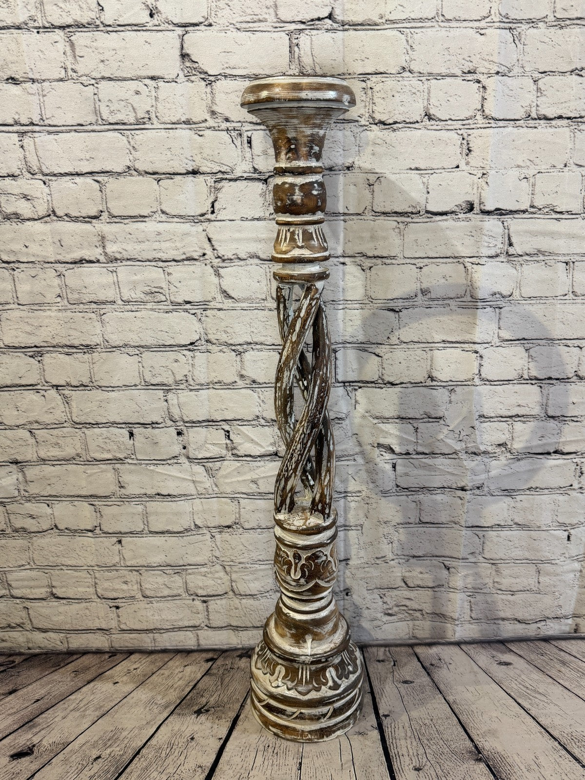 80cm x 18cm Brown Twist Wooden Vintage Style Candle Stand Shabby Pillar Holders2