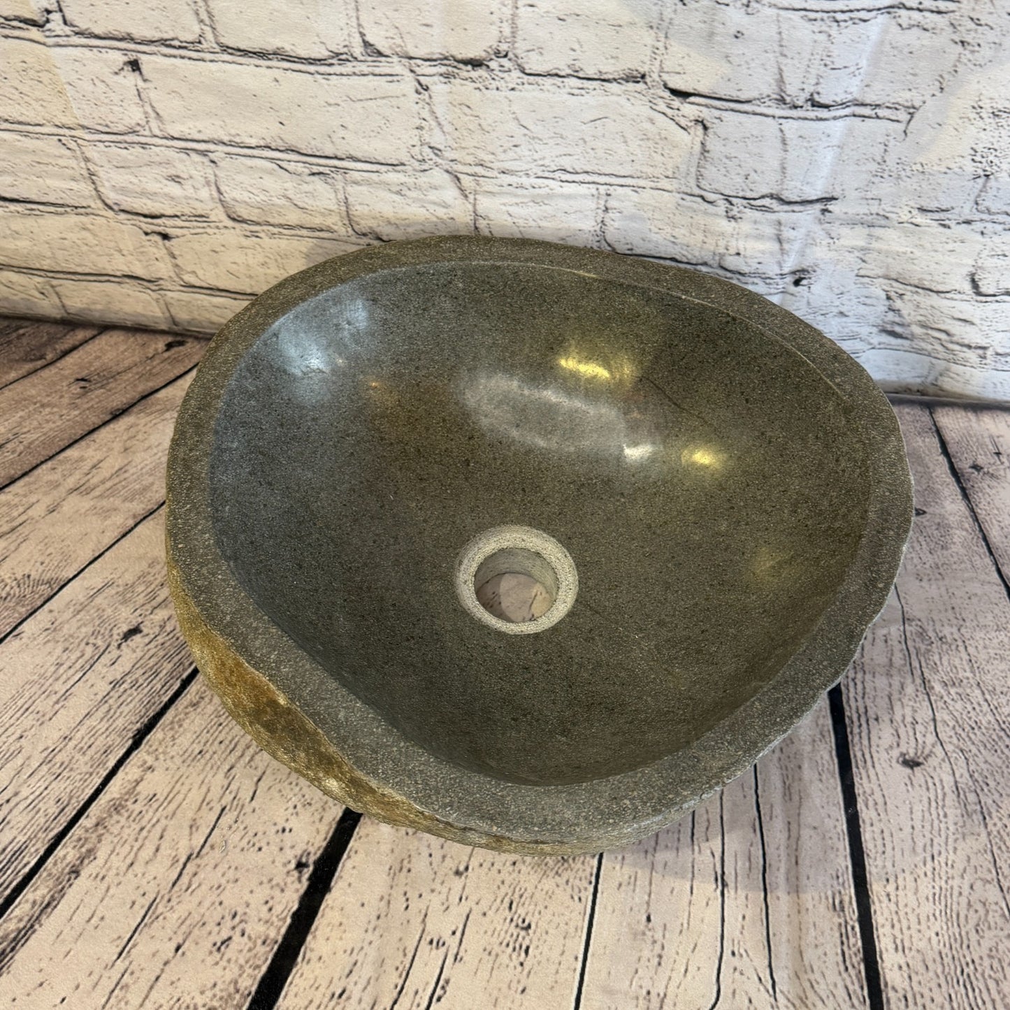 32cm x 31cm Wash Basin Bathroom Counter Top Washing River Stone Bowl Sink No 66