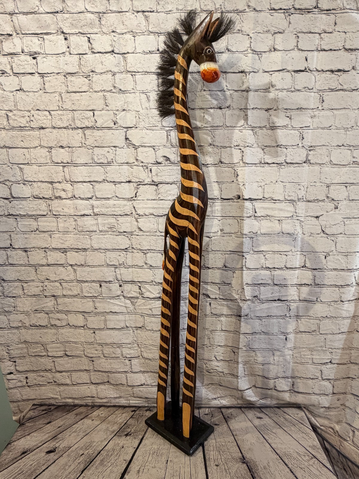 120cm Painted Wooden Horse Standing Single Carved Solid Wood Zebra Handmade2