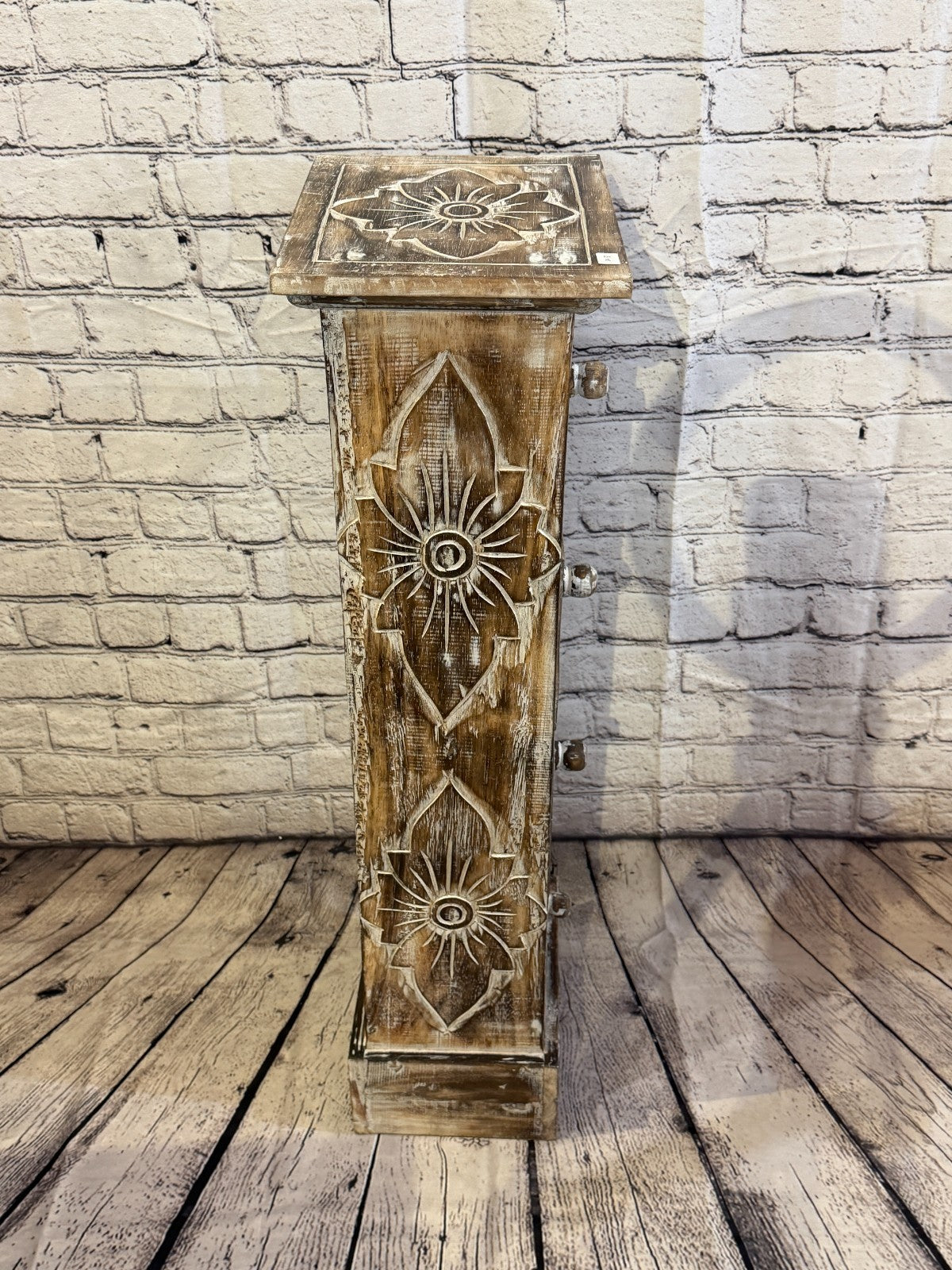 80cm x 25cm Brown 4 Draw Pillar Wooden Side Cabinet Living Storage Furniture3