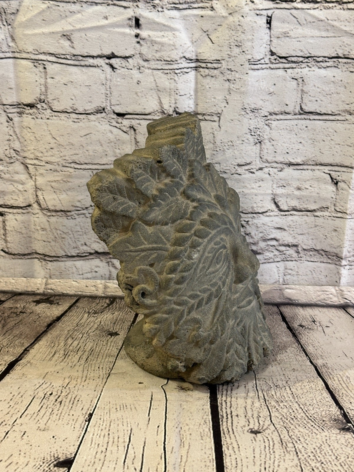 Green Man Pattern Stone Garden 20cm x 18cm Ornament Outdoor Indoor Statue Hindu4