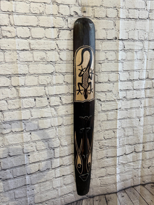 100cm Gecko Mask Carved Wooden Brown Work Painted Ethnic Tribal Tiki Wall Art0