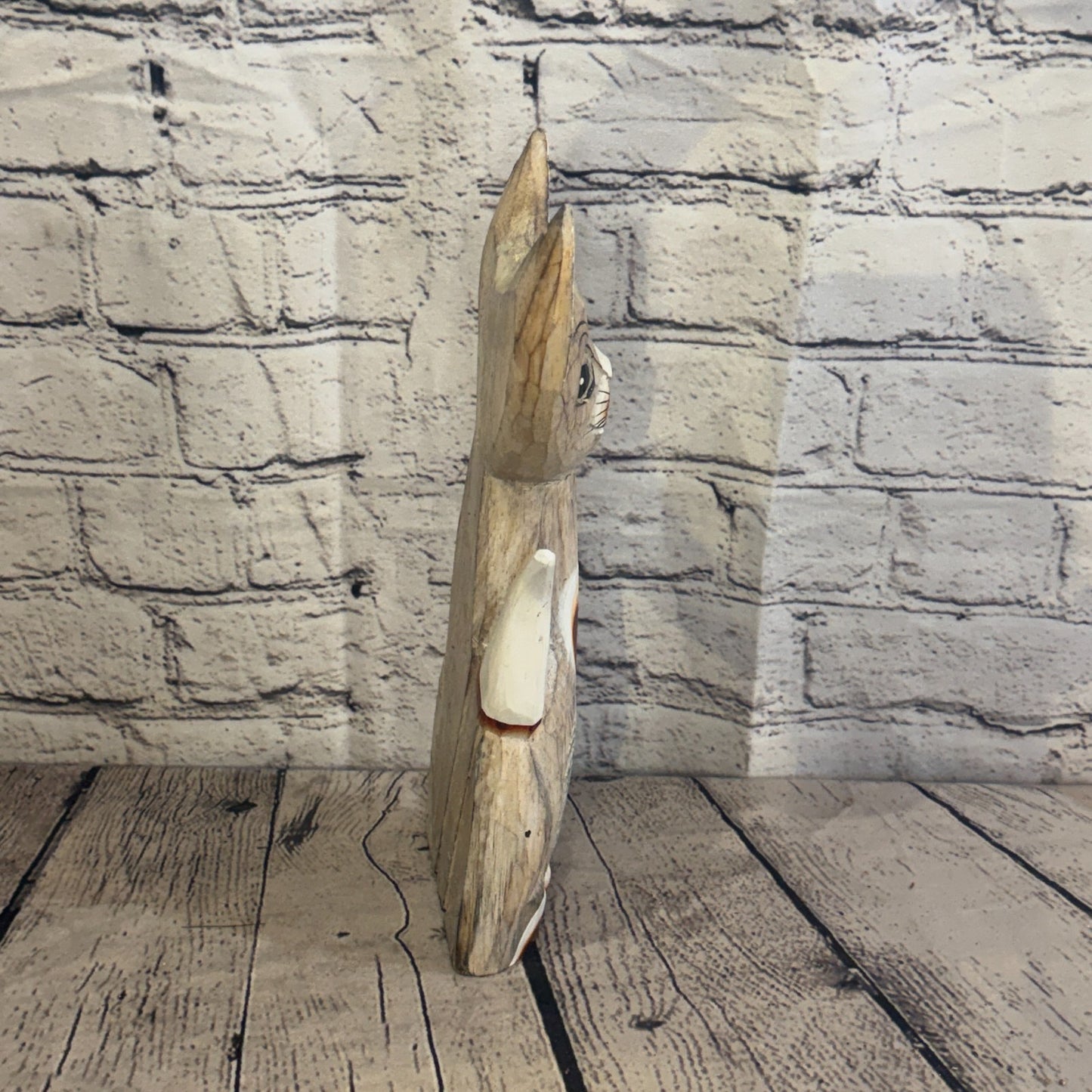 30cm White Dots Wooden Shabby Cat Statue Ornament Fair Trade Handcarved3