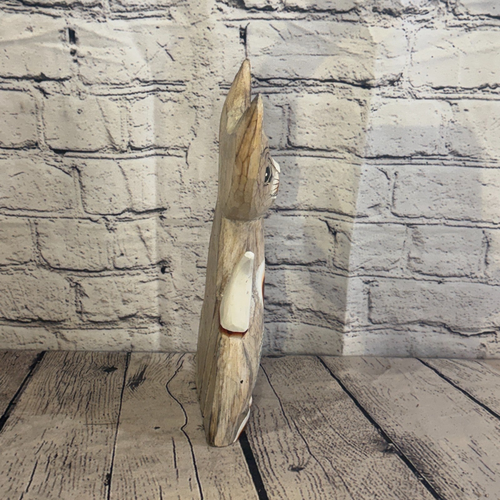 30cm White Dots Wooden Shabby Cat Statue Ornament Fair Trade Handcarved3