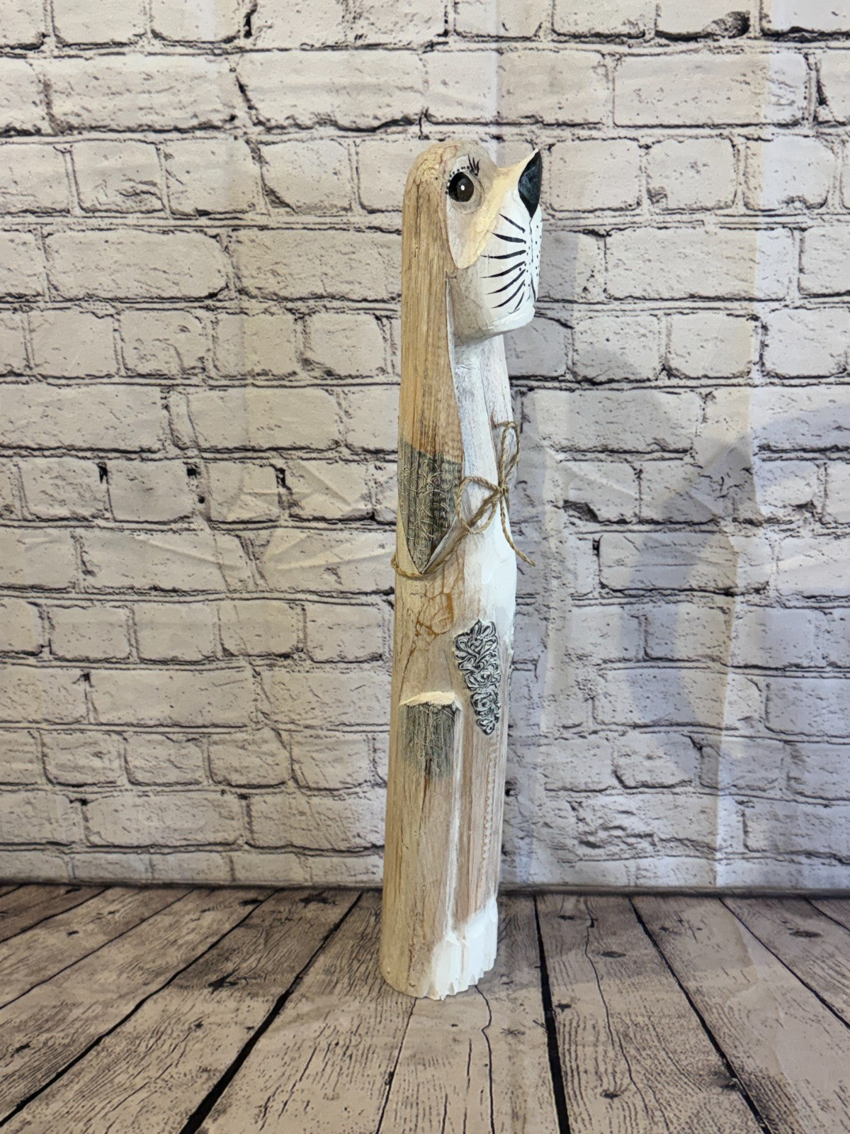 60cm White Wooden Shabby Dog Statue Ornament Fair Trade Handcarved2