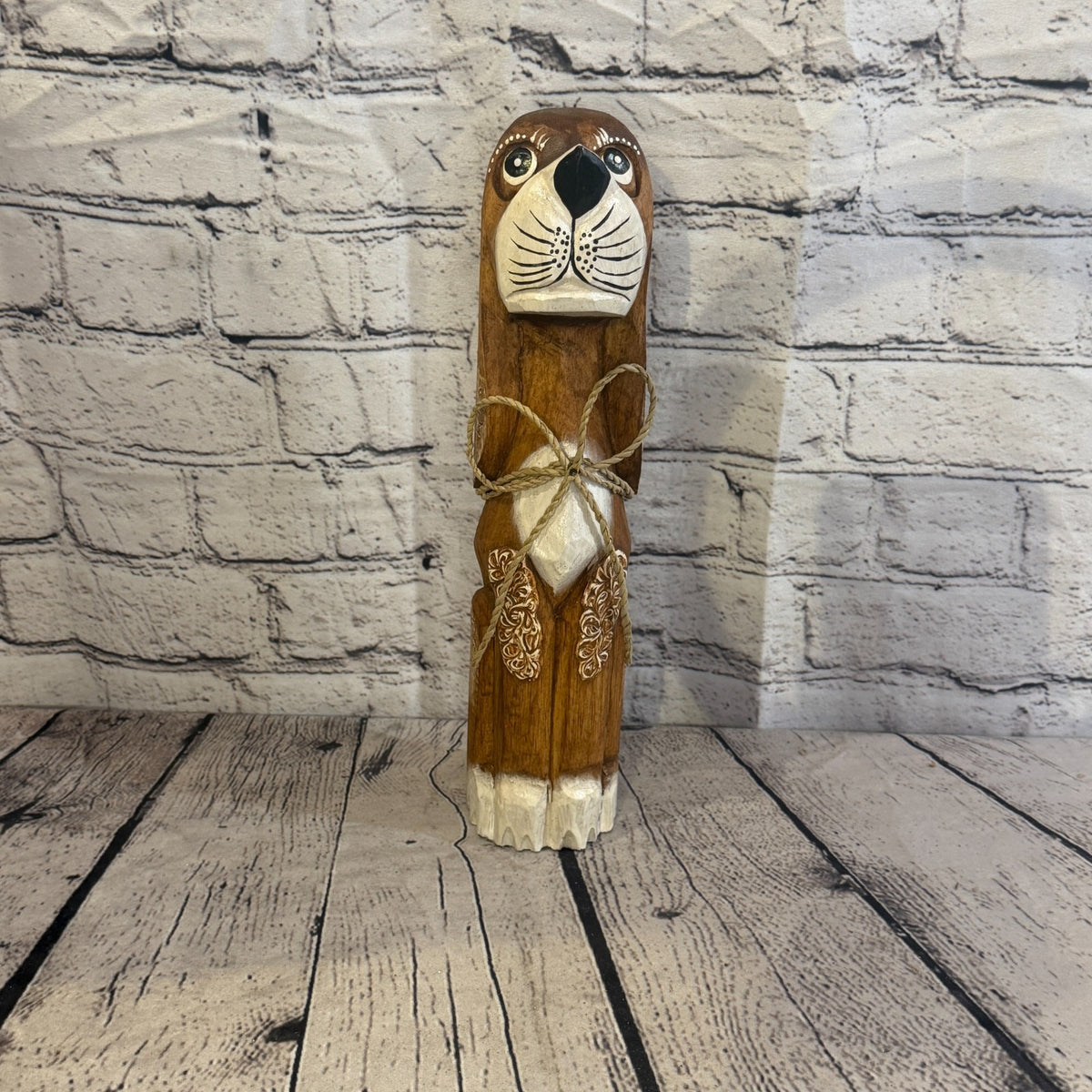 30cm Dark Brown Wooden Shabby Dog Statue Ornament Fair Trade Handcarved1