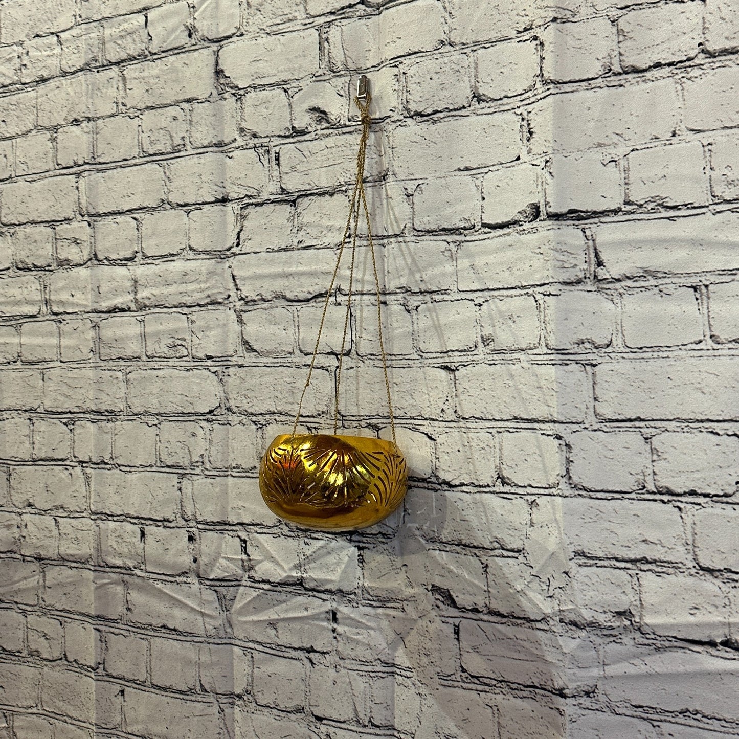 Gold Coconut Shell Hanging Basket Orchid Planter Balcony Decorative Vase Flower1