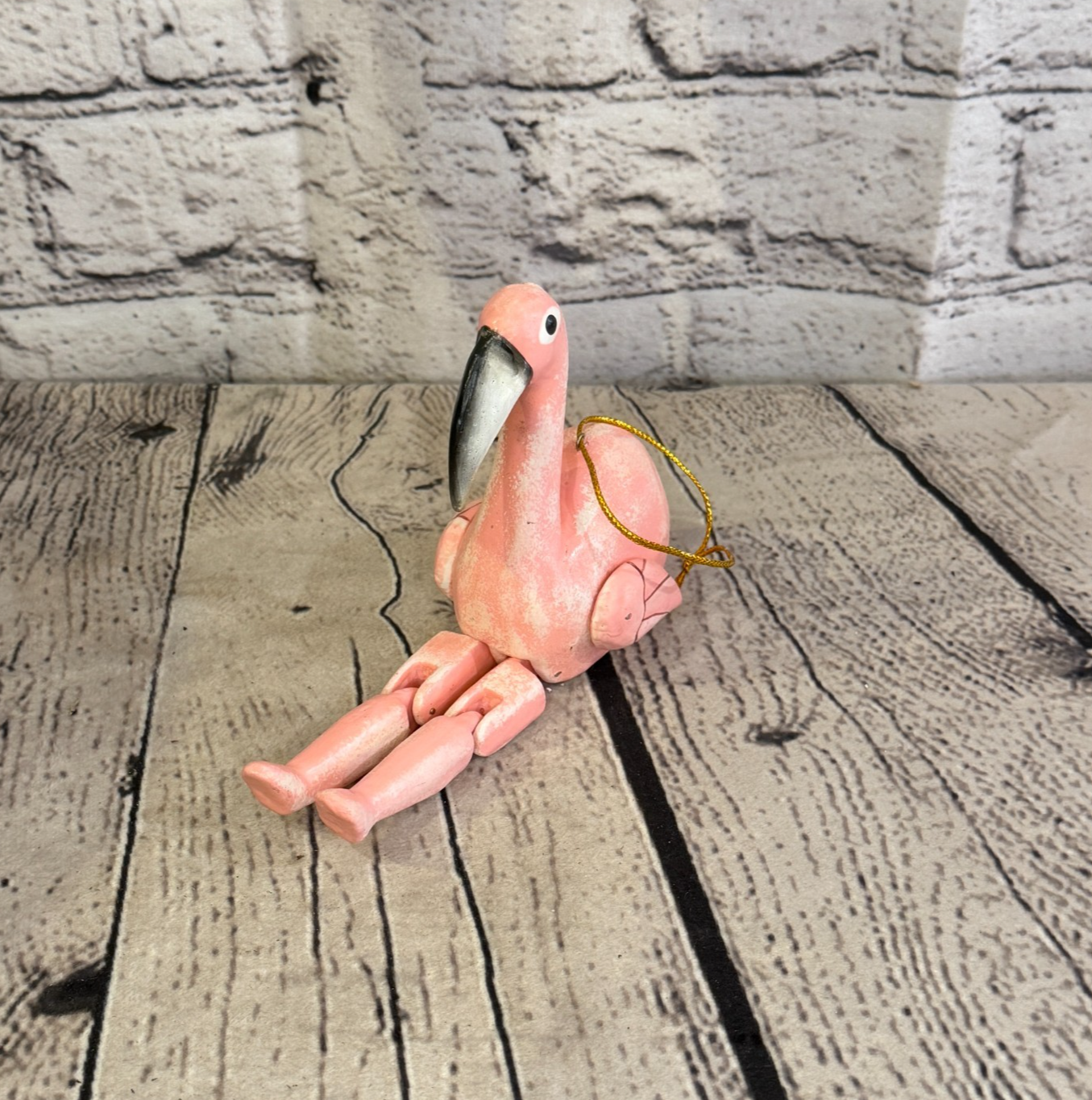 10cm Pink Flamingo Sitting Animal, Wooden Shelf Ornament Handmade Fairtrade0