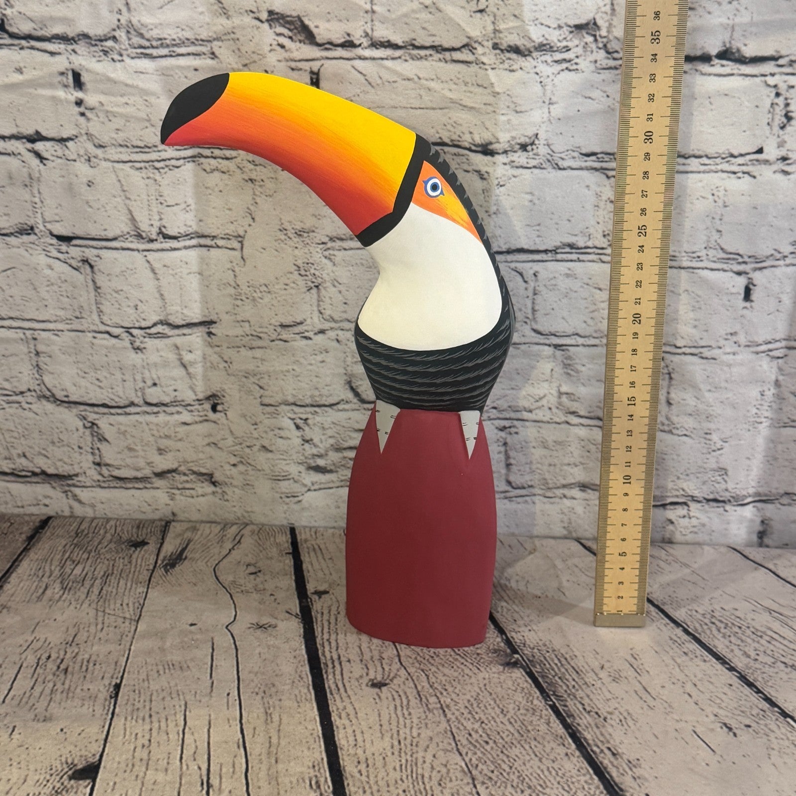 30cm Black White Toucan Bird Ornament Statue Fair Trade Hand Made Carved Wood6