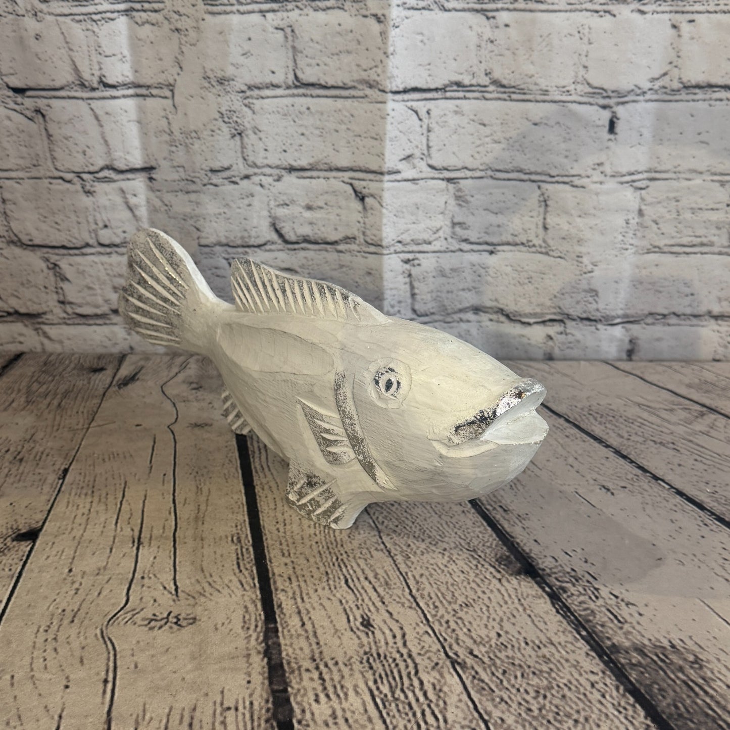 30cm x 15cm Trout Silver White Fish Wood Coastal Ocean Bathroom Decoration1