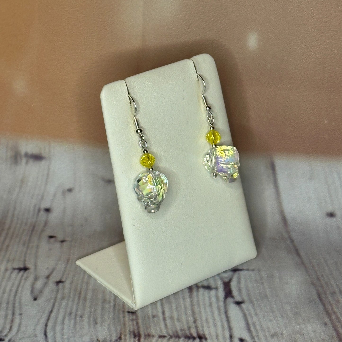 Yellow Crystal And Skull Shaped Dangle Drop Earrings Handmade UK Jewellery2