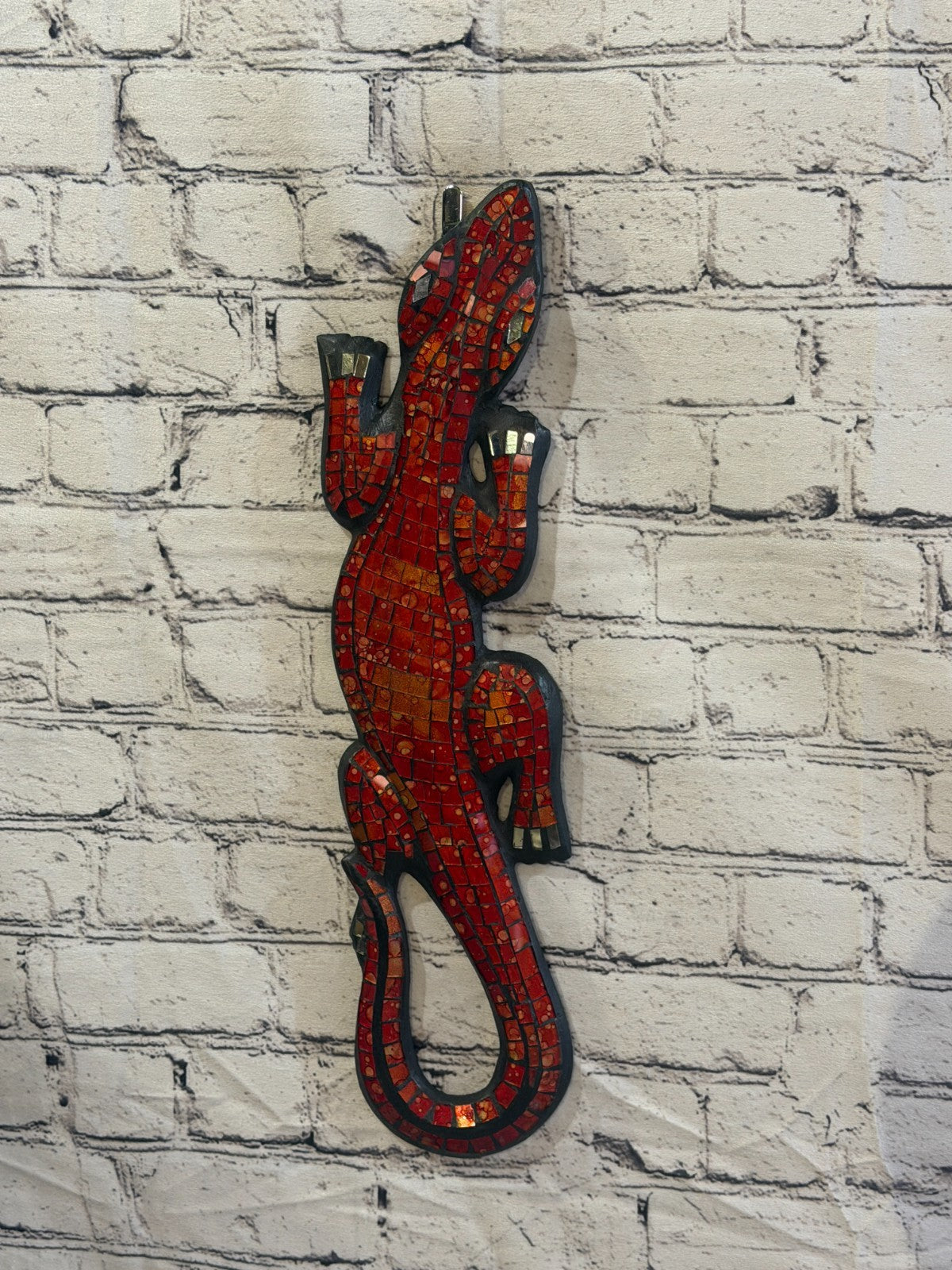 50cm Gecko Red Mosaic Wall Hanging Wooden Ornaments Wood Carving2
