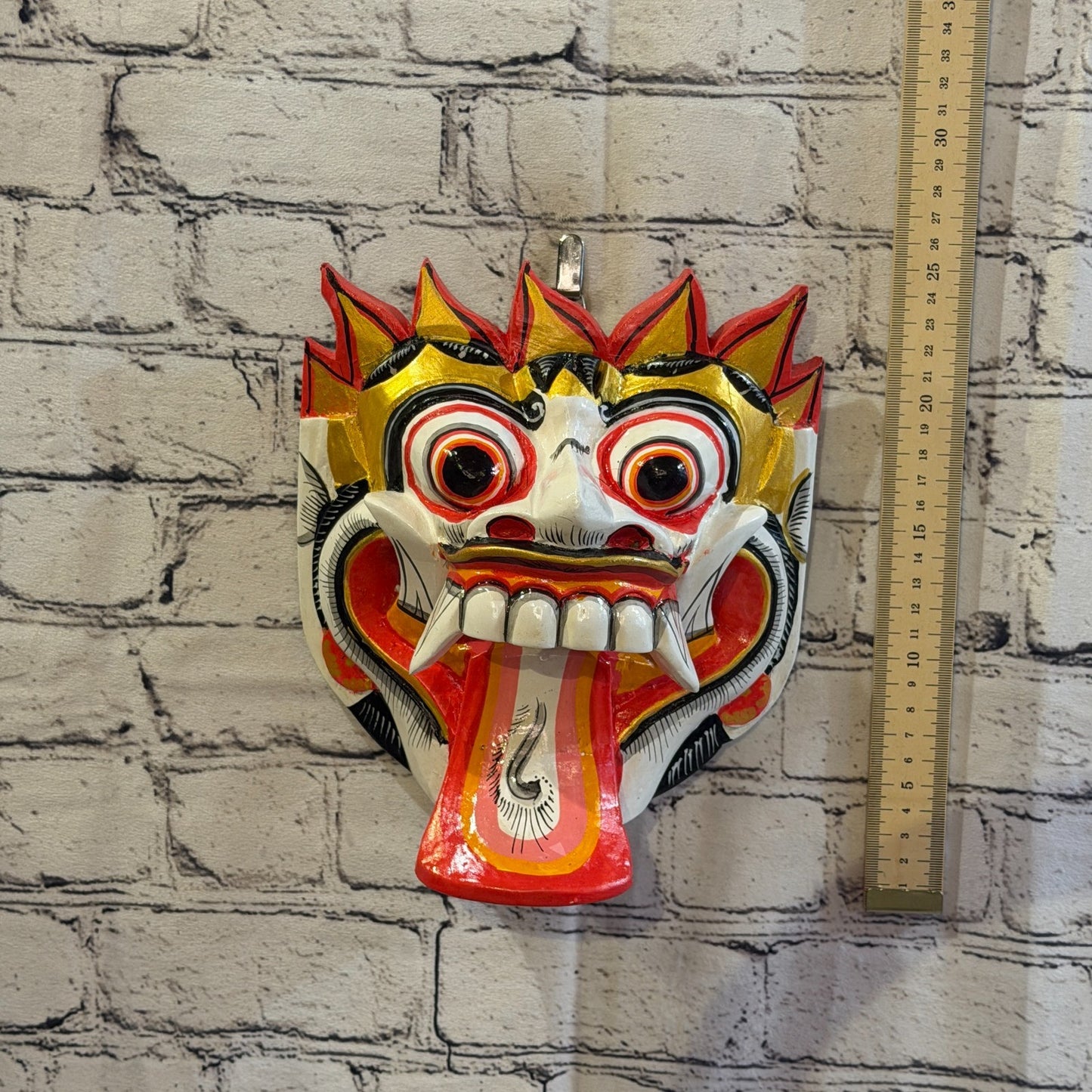 25cm Rangda Demon White Dragon Hindu Deity Wooden Hand Carved Mask Painted6
