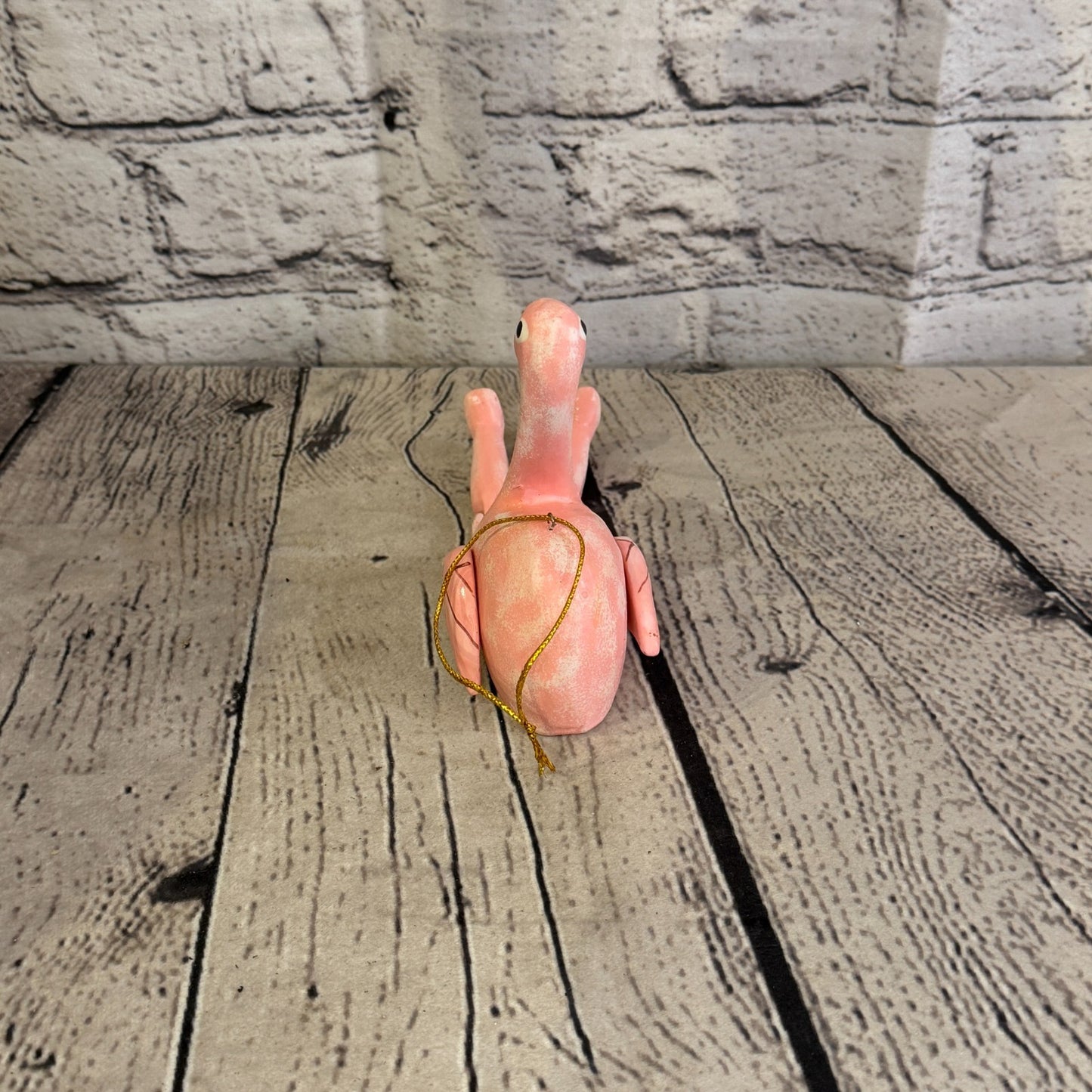 10cm Pink Flamingo Sitting Animal, Wooden Shelf Ornament Handmade Fairtrade4