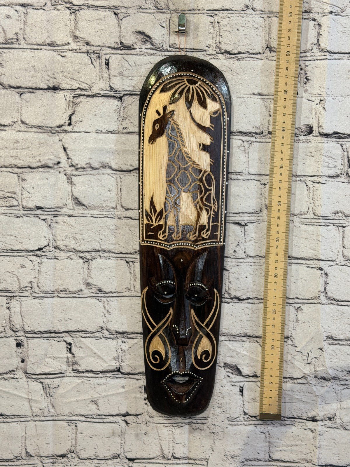 50cm Giraffe Mask Carved Wooden Brown Work Painted Ethnic Tribal Tiki Wall Art4