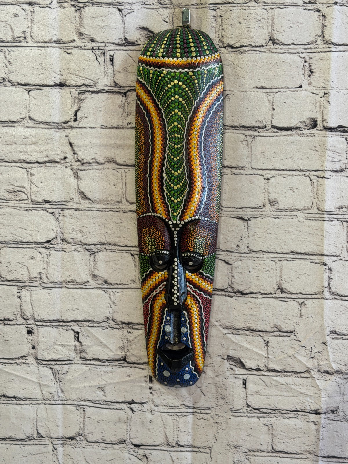 50cm Mask Carved Wooden Dot Painted Ethnic Tribal Tiki Wall Art No 5 New2