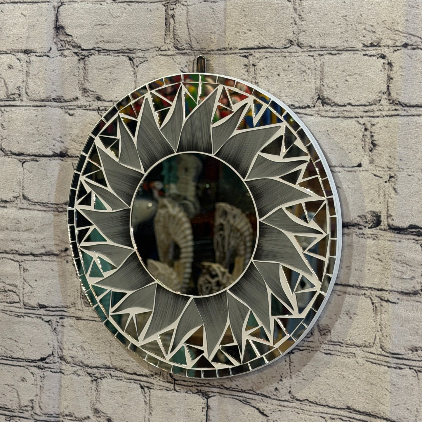 Grey Sun Flame Mosaic Tile Wall Mirror 30cm x 30cm 12 Inches Handmade1