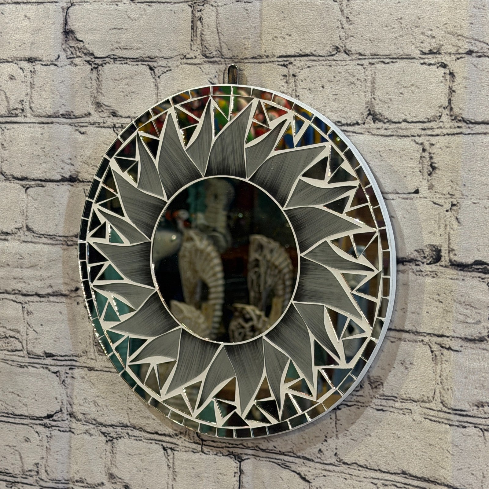 Grey Sun Flame Mosaic Tile Wall Mirror 30cm x 30cm 12 Inches Handmade1