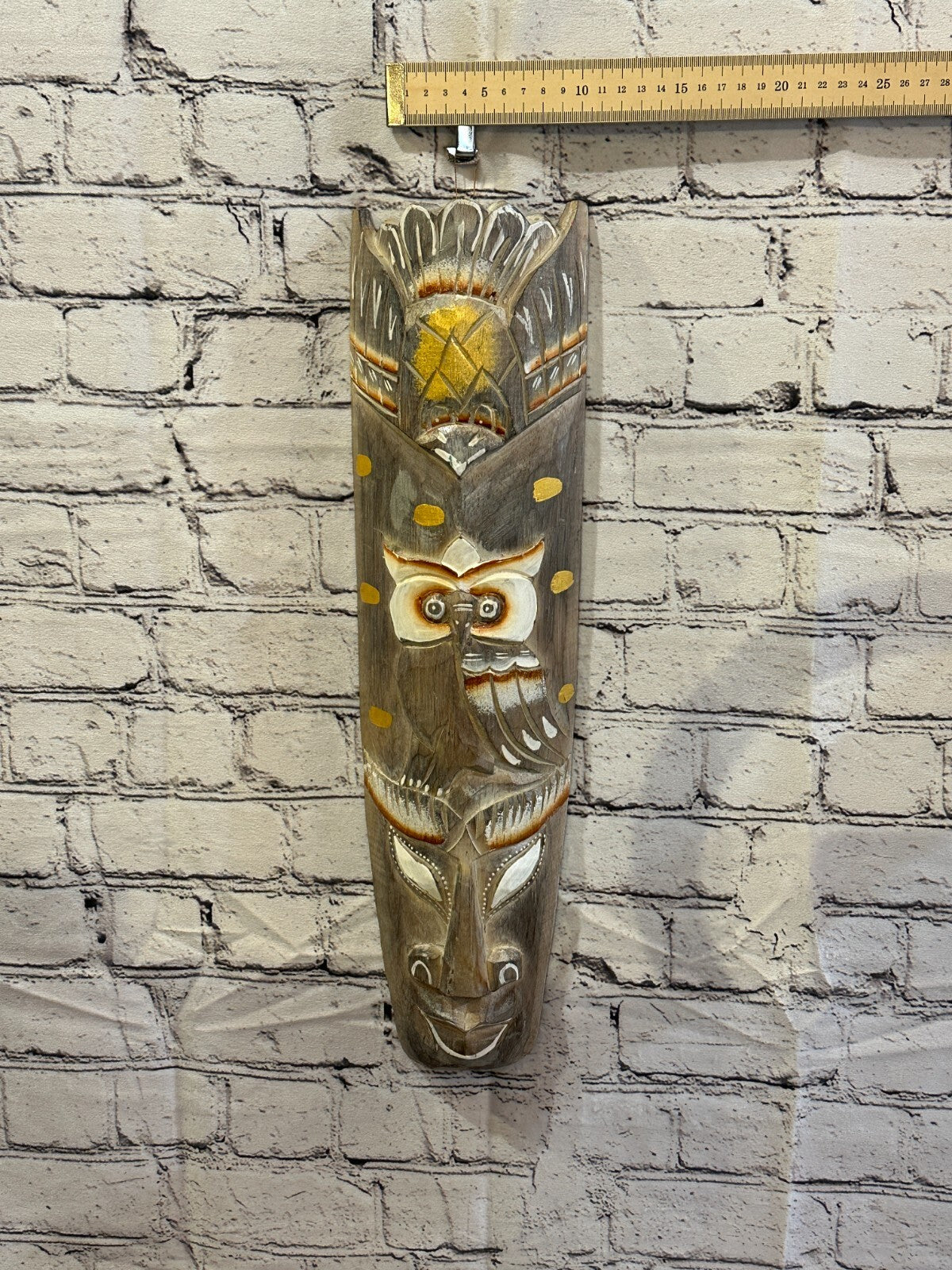 50cm Light Grey Owl Hand Carved Fair Trade Wooden Animal Wall Art Wall Hang Mask4