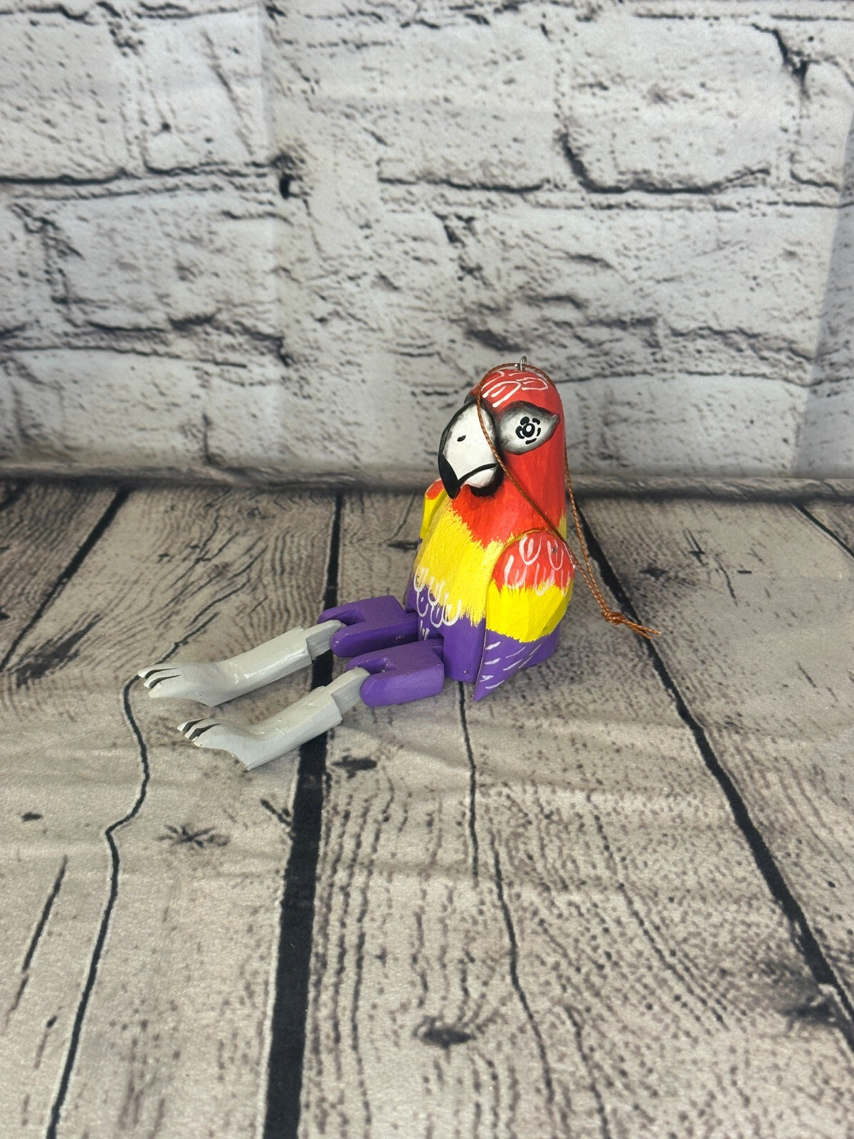 10cm Bright Parrot Sitting Animal, Wooden Shelf Ornament Handmade and Fairtrade3