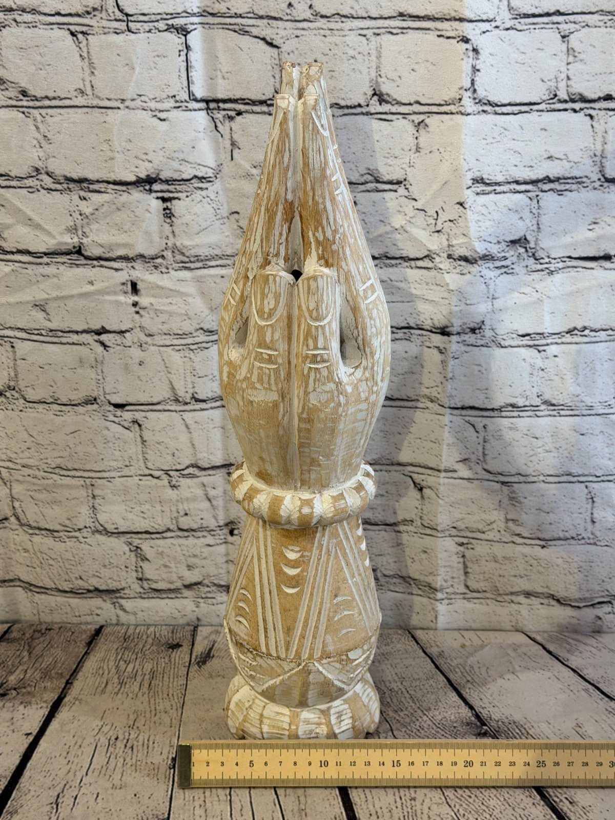 50cm White Wooden Hand Carved Praying Hands Incense Holder Two Parts8