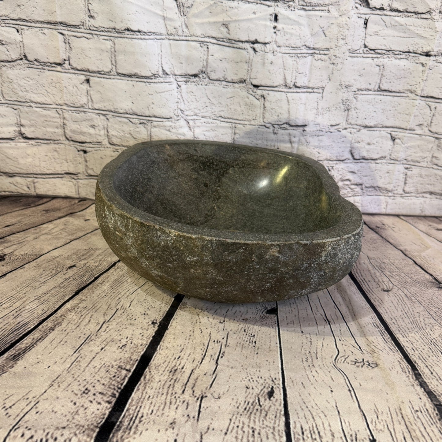 32cm x 30cm Wash Basin Bathroom Counter Top Washing River Stone Bowl Sink No 353