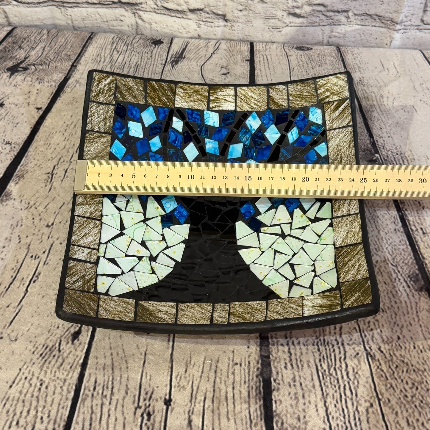 28cm Tree Of Life Blue Grey Square Mosaic Handmade Ceramic Glass Tile Bowl Fruit1