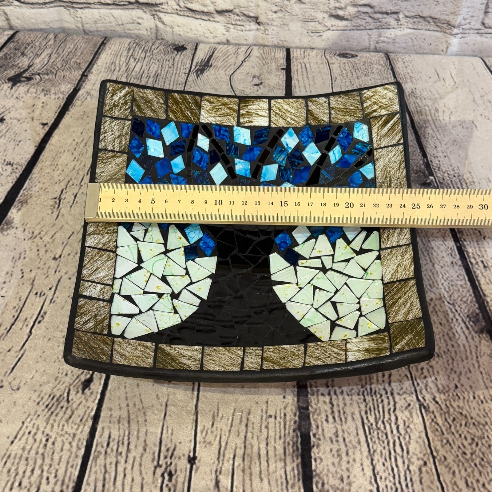28cm Tree Of Life Blue Grey Square Mosaic Handmade Ceramic Glass Tile Bowl Fruit1