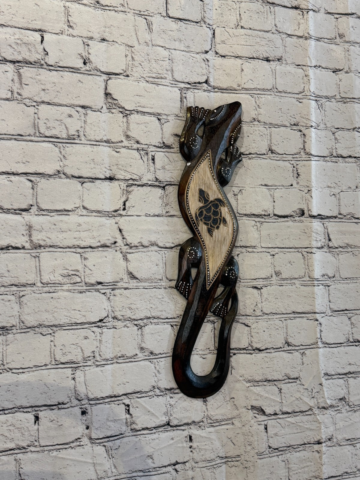50cm Turtle Gecko Carved Wooden Brown Work Painted Ethnic Tribal Tiki Wall Art0