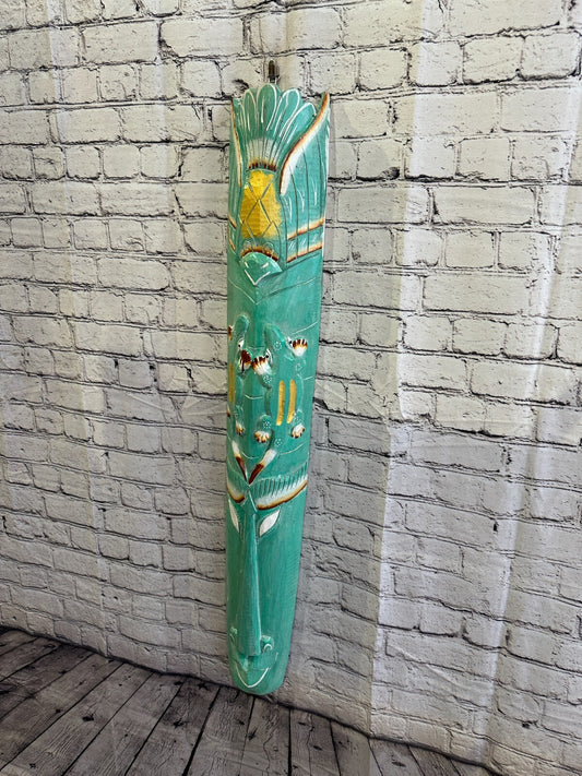 100cm Green Gecko Hand Carved Fair Trade Wooden Animal Wall Art Hang Mask1