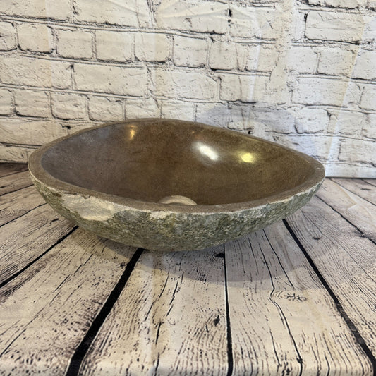 40cm x 34cm Wash Basin Bathroom Counter Top Washing River Stone Bowl Sink No 90
