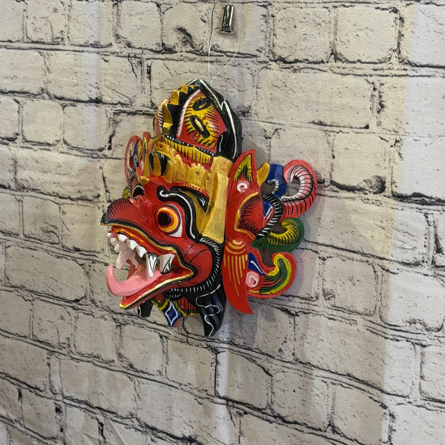 25cm Garuda Crown Red Demon Dragon Hindu Deity Wooden Hand Carved Mask Painted1