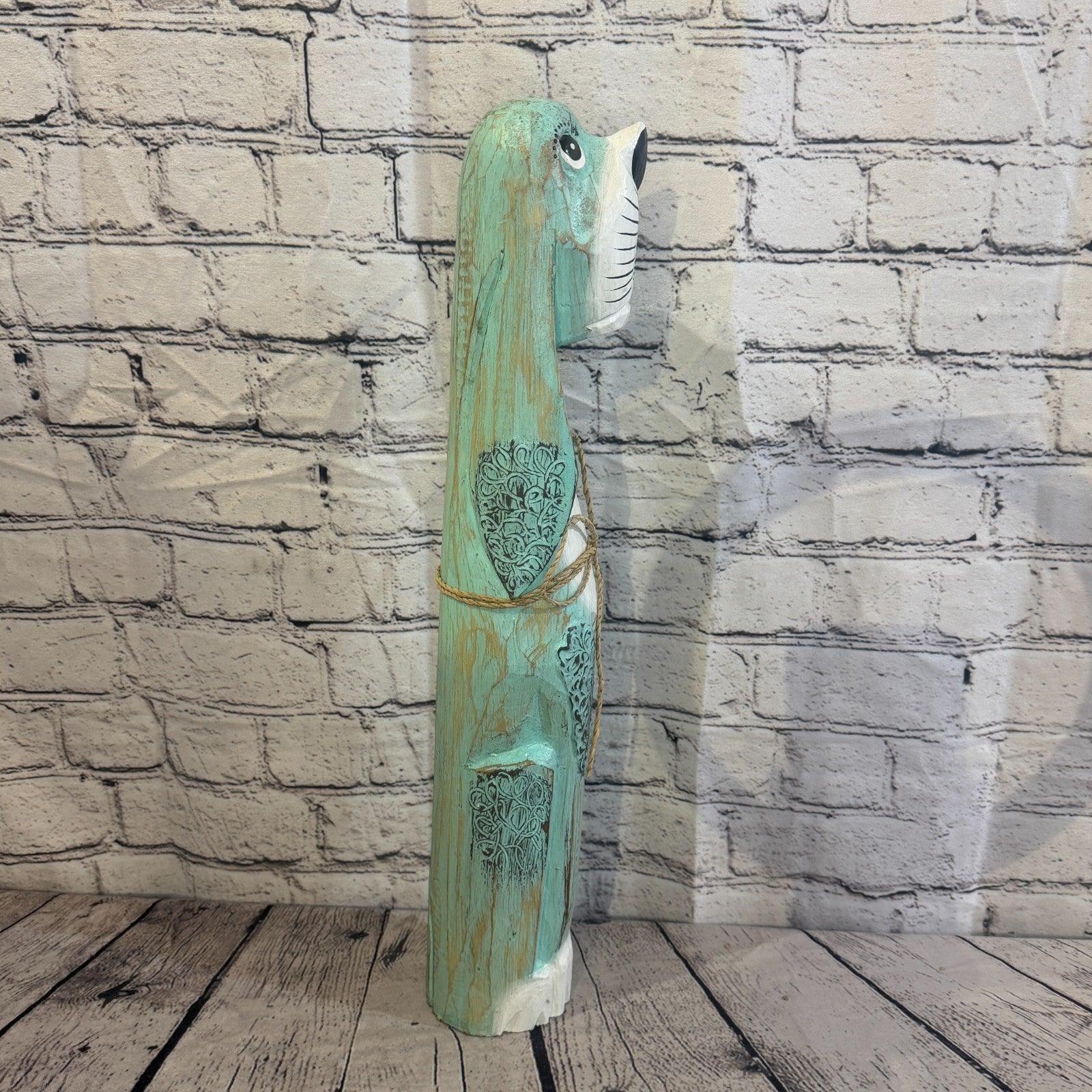 50cm Green Teal Wooden Shabby Dog Statue Ornament Fair Trade Handcarved3