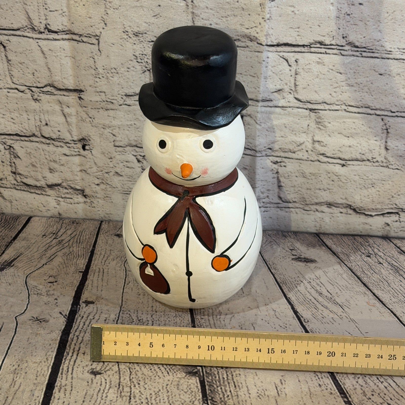 25cm x 12cm Black Top Hat Snowman Handcrafted Wood Xmas Christmas Ornament6