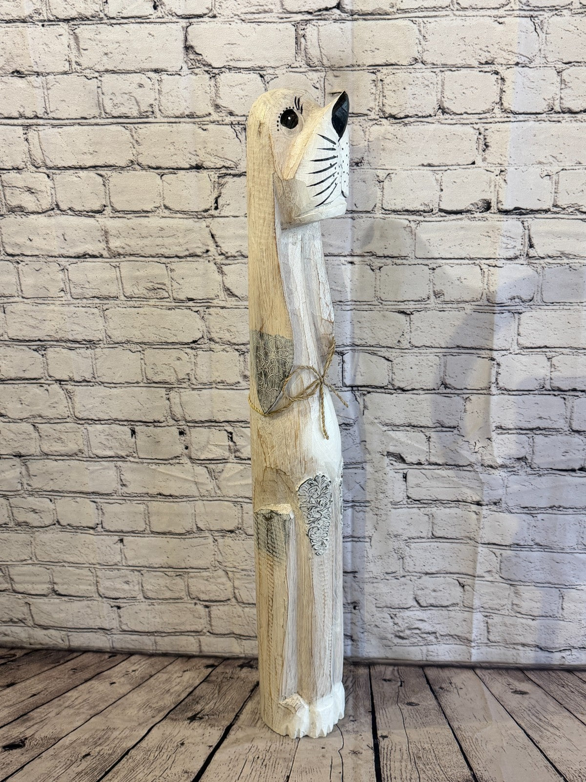80cm White Wooden Shabby Dog Statue Ornament Fair Trade Handcarved2
