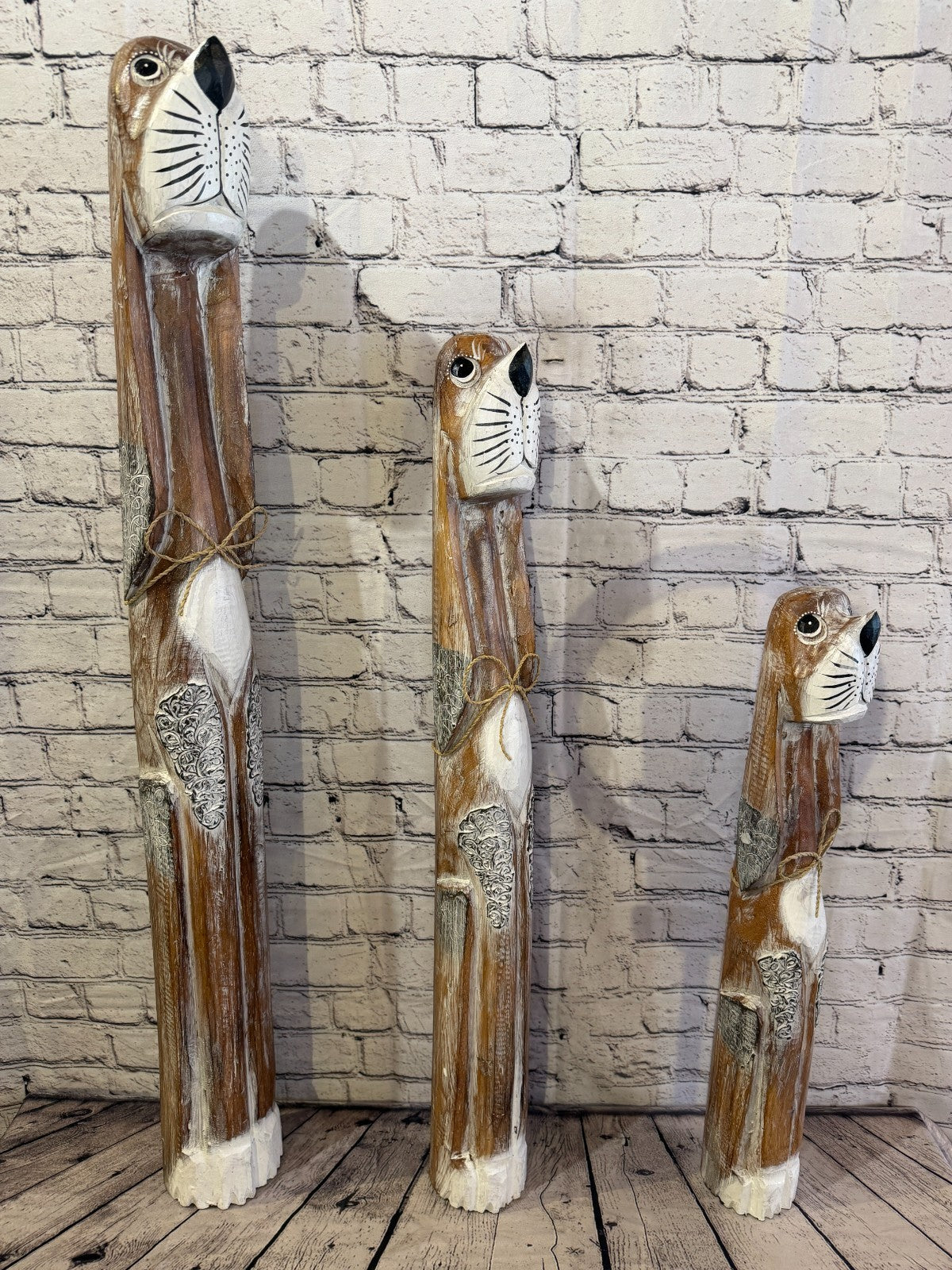 100cm Light Brown Wooden Shabby Dog Statue Ornament Fair Trade Handcarved8