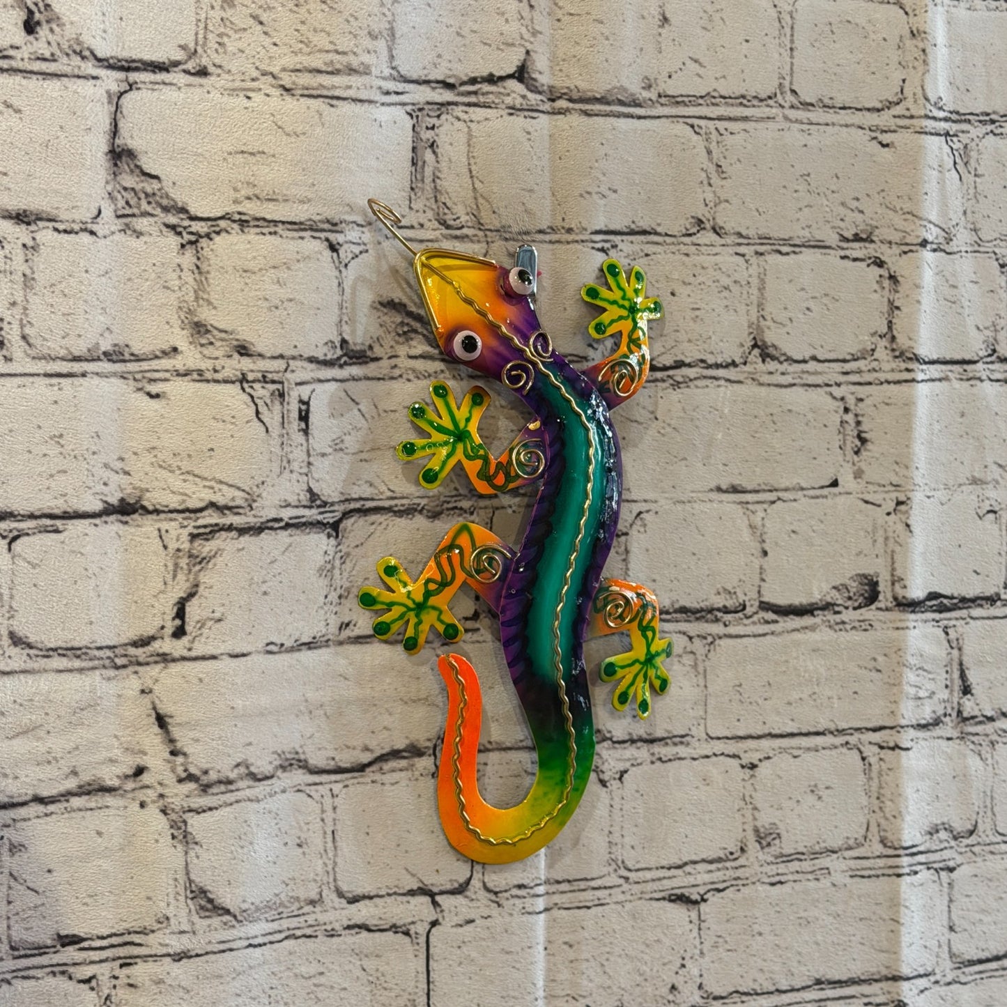 25cm x 10cm Green Gecko Lizard Metal Tin Wall Hanging Ornament Painted Statue0