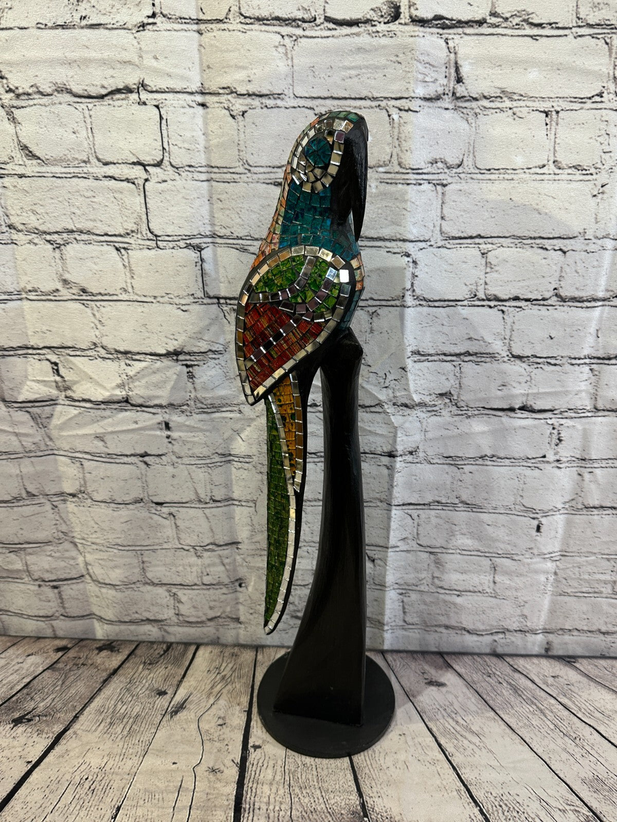 60cm Mosaic Parrot Bird Ornament Statue Fair Trade Handmade Carved Wood Design 40