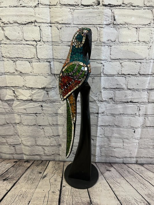 60cm Mosaic Parrot Bird Ornament Statue Fair Trade Handmade Carved Wood Design 40