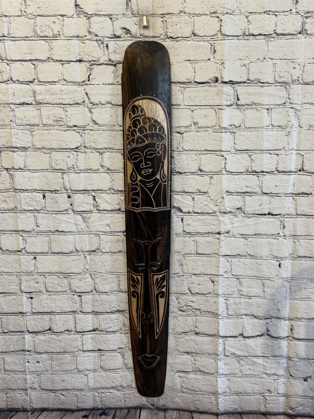 100cm Buddha Mask Carved Wooden Brown Work Painted Ethnic Tribal Tiki Wall Art2