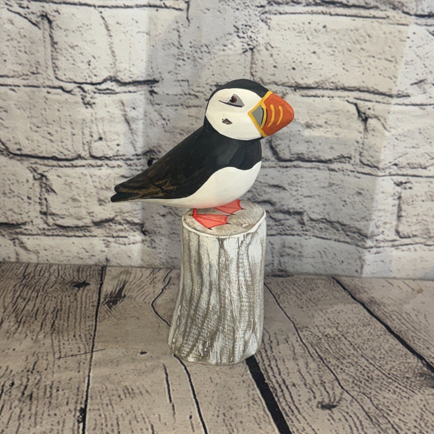 20cm Puffin Wooden Bird Ornament Seaside Coastal Nautical Handcrafted Decor2