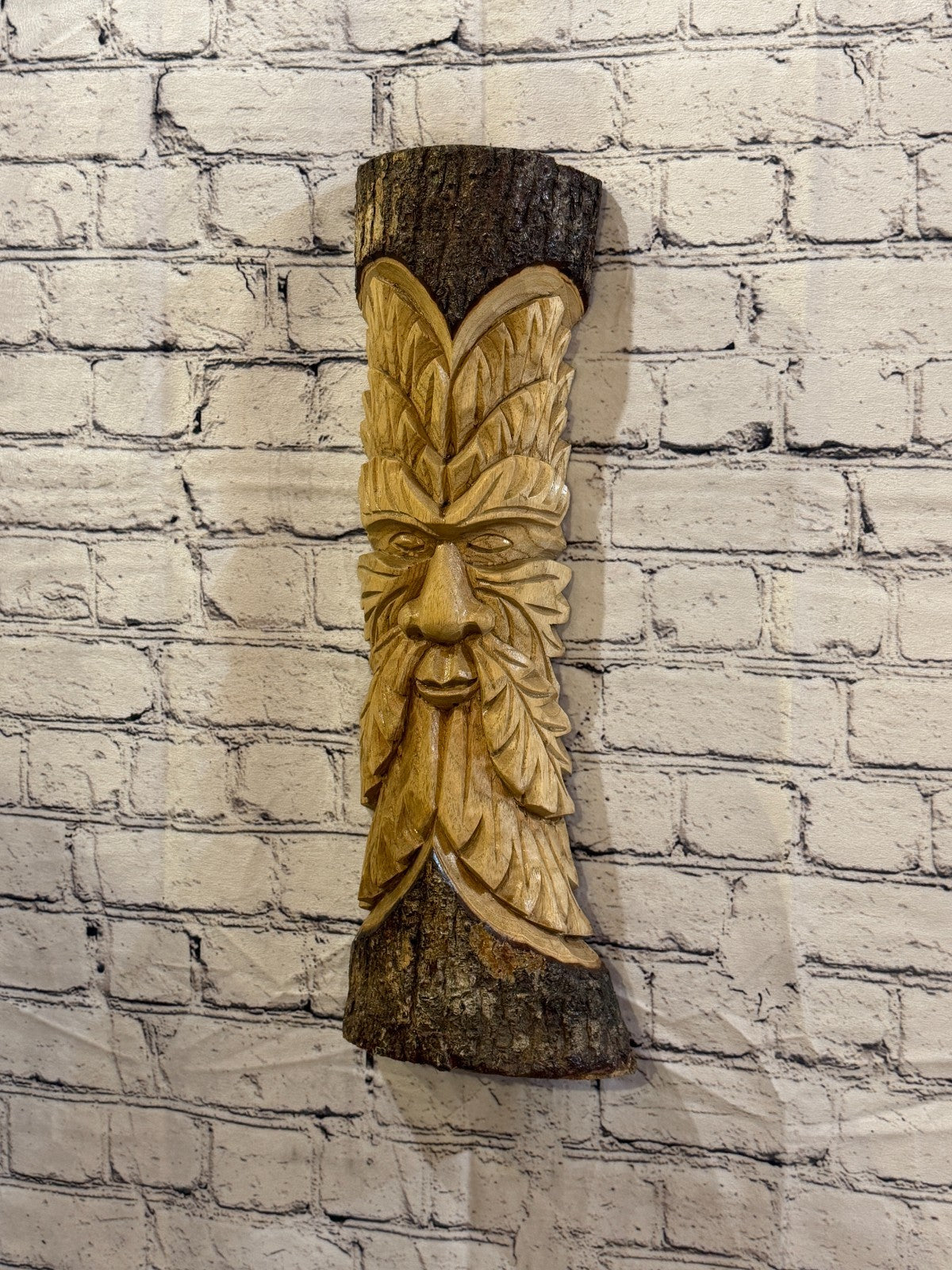 Green Man Of The Woods 50cm Hand Carved Wizard Tree Trunk Wood Fairtrade2