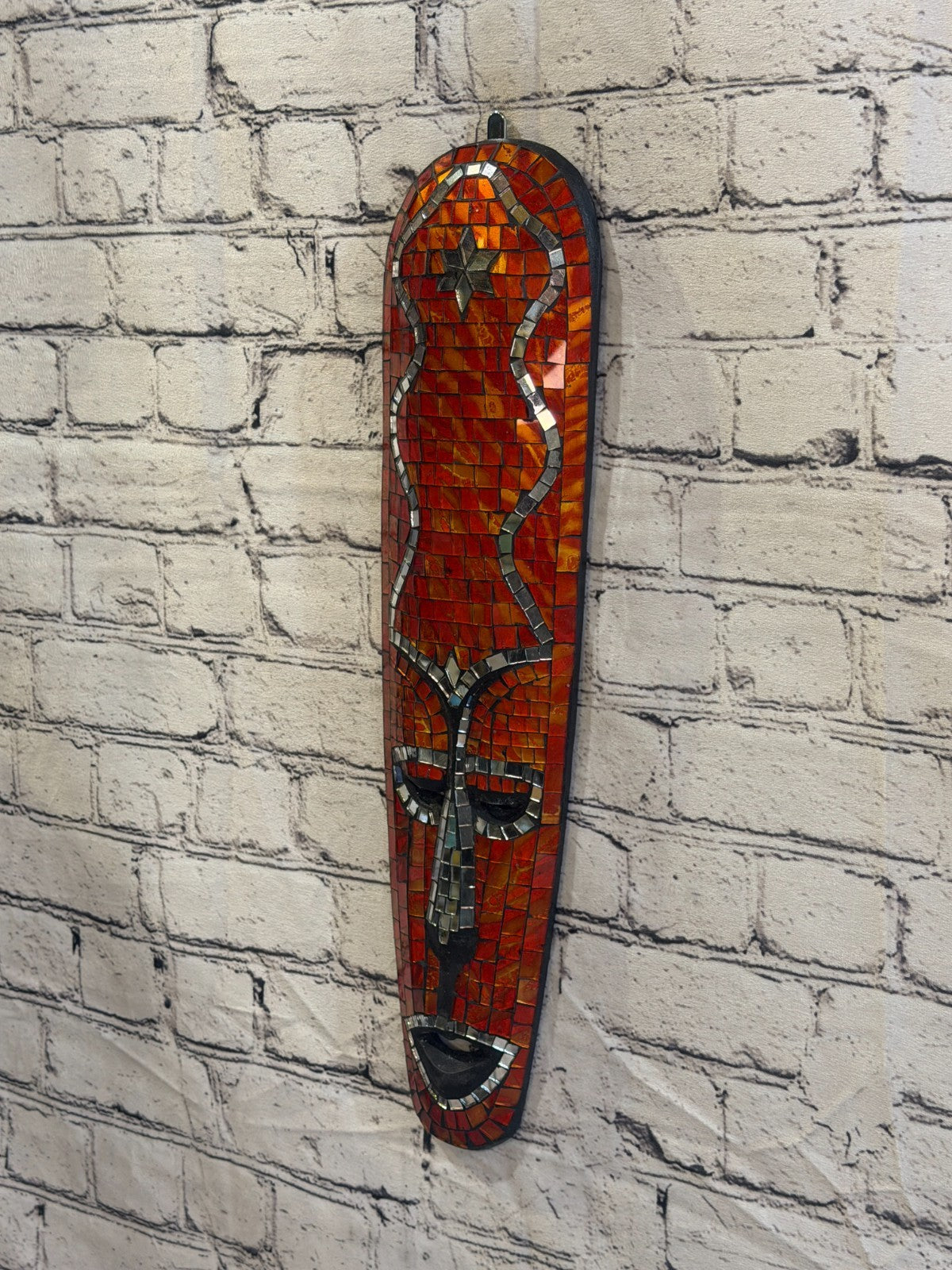 50cm Mask Orange Mosaic Wall Hanging Wooden Ornaments Wood Carving1