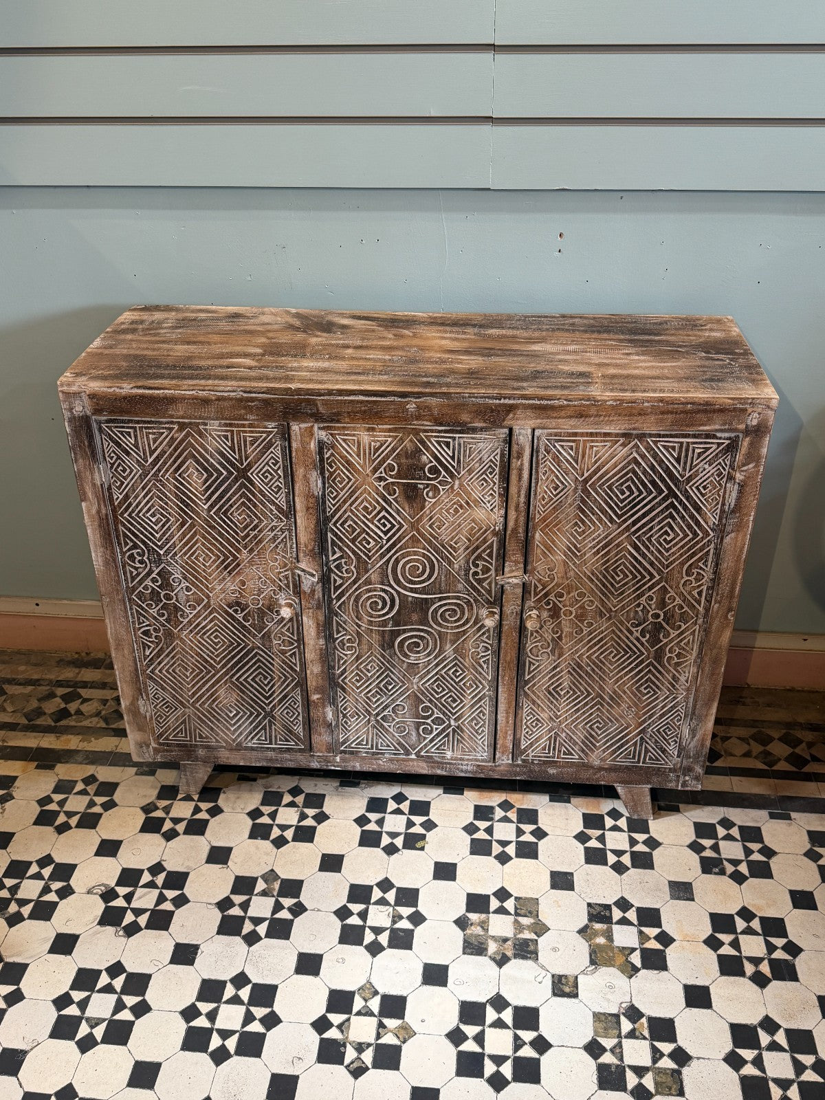 80cm x 100cm Brown 3 Door Table Wooden Side Cabinet Living Storage Furniture1