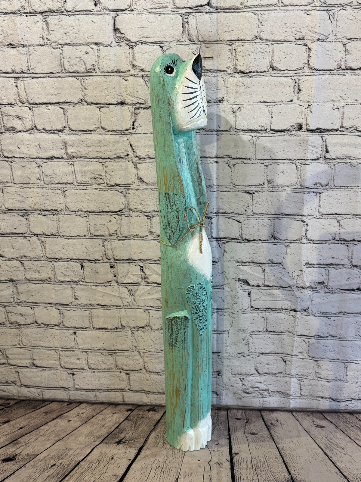 80cm Green Teal Wooden Shabby Dog Statue Ornament Fair Trade Handcarved2