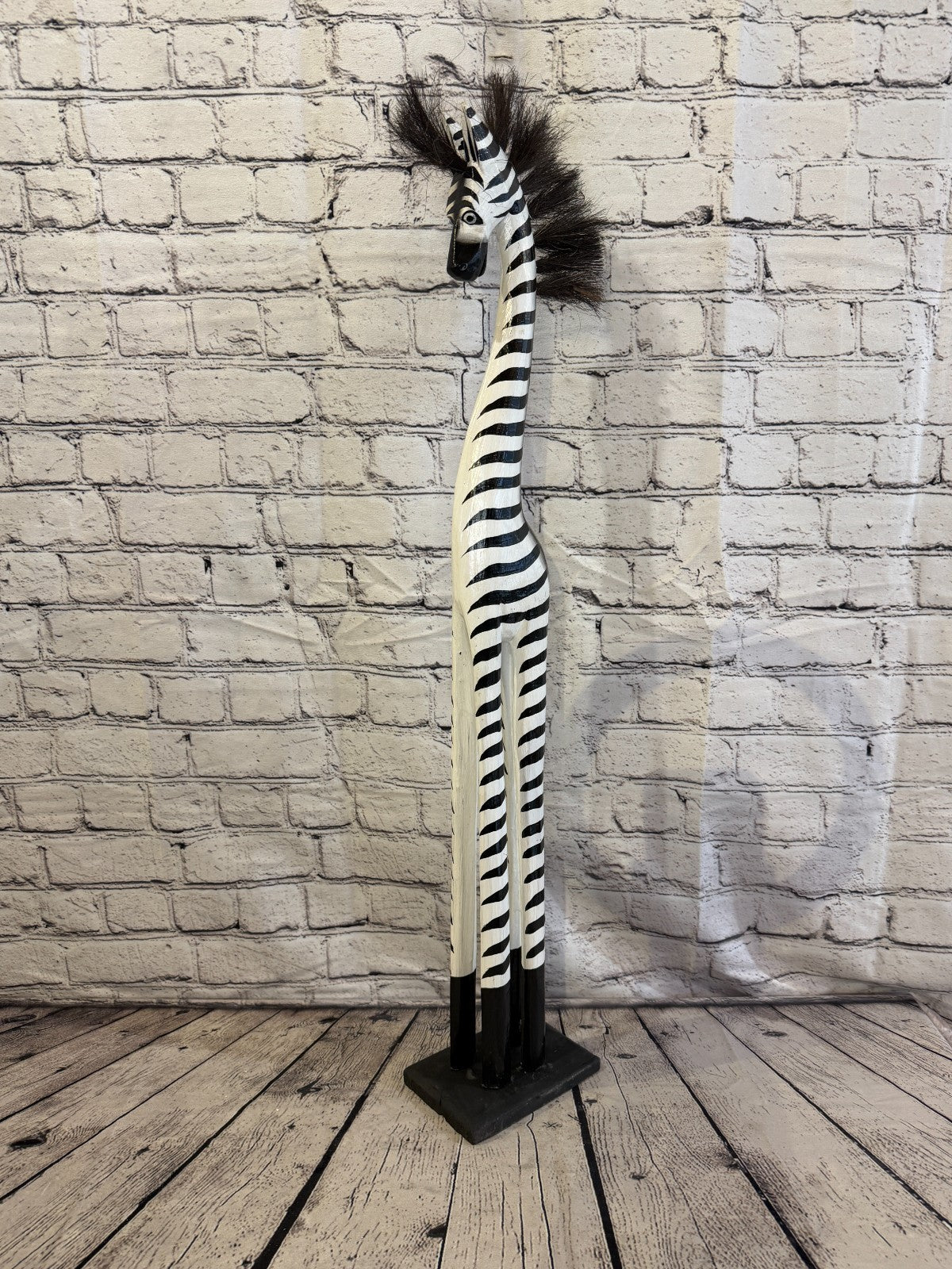 80cm Painted Wooden Zebra Standing Single Carved Solid Wood Zebra Handmade0