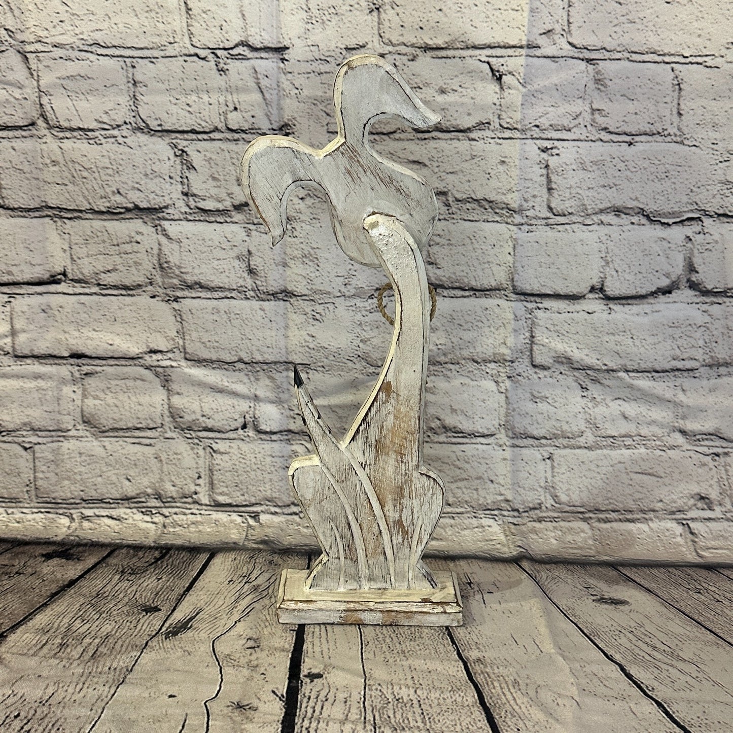 White Wooden Rabbit Hare Shabby Pattern 35cm x 10cm Handmade and Fairtrade4