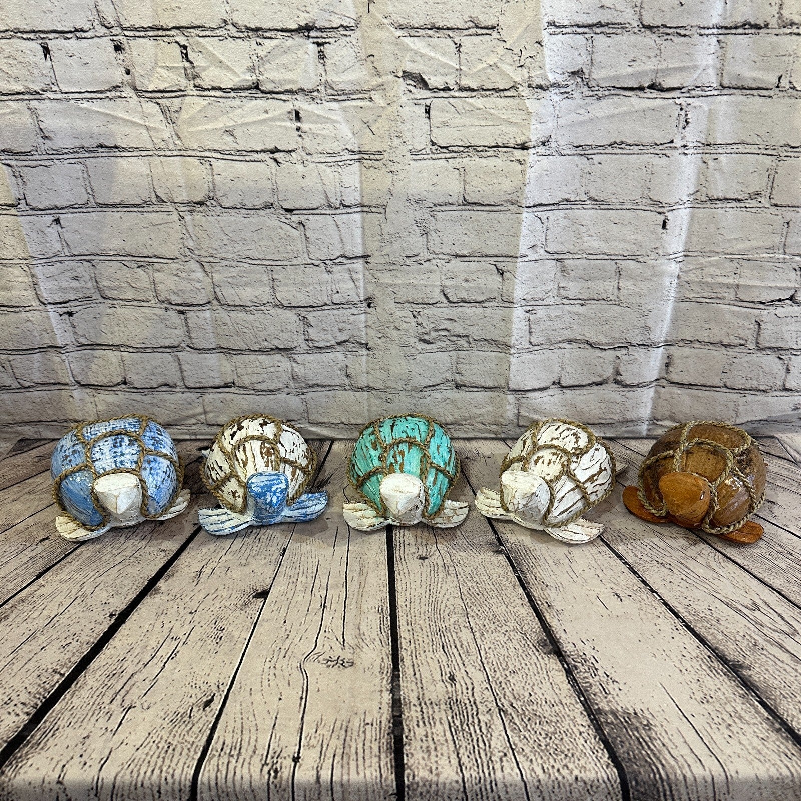 Blue White Folk Art Hand Painted Turtle Coconut Shell Ornaments Hanging Decor12