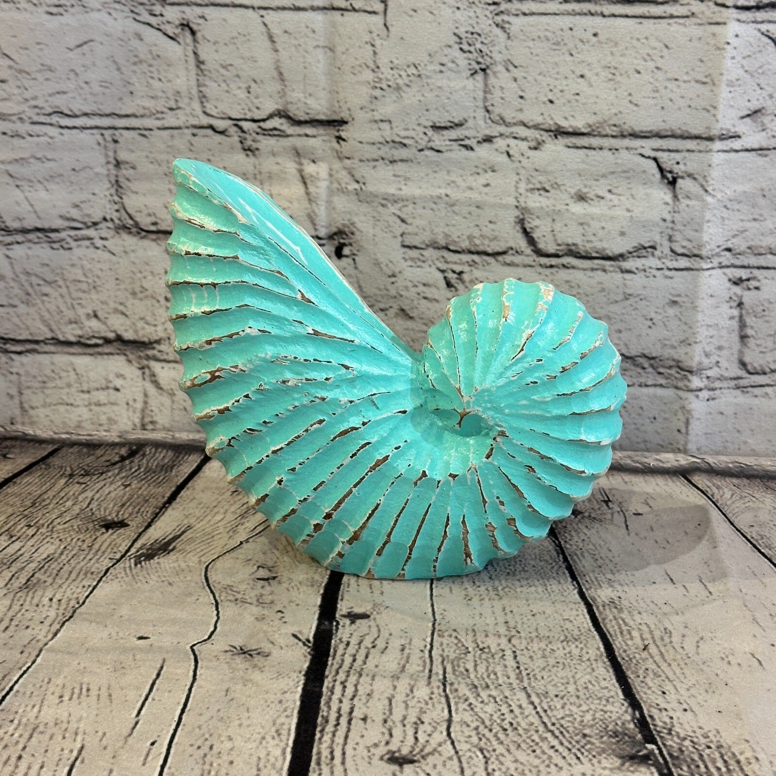 18cm Green Shabby Nautilus Shell Ornament Decor Carved Light Wood Parcel Figure3